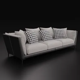 Highly detailed 3D model of a modern three-seater sofa with leather and fabric texture, compatible with Blender.