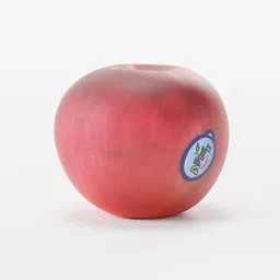 Realistic textured Fuji apple 3D model with detailed sticker, optimized for Blender rendering.