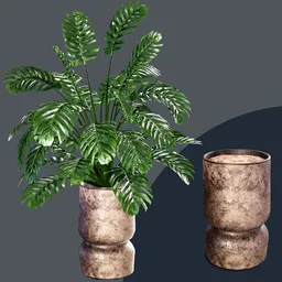 Highly detailed Monstera plant 3D model with realistic PBR textured pot for Blender rendering.