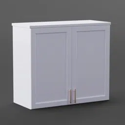 Detailed white modern kitchen cabinet 3D model with double doors and sleek handles suitable for Blender 3D projects.