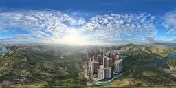 Sunset green tree mountain cloud