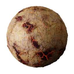 Realistic 2K PBR Lava Stone material, volcanic texture with detailed displacement for 3D modeling in Blender.