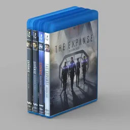 "The Expanse series (S1-S4, BluRay) 3D model for Blender 3D: A low poly BluRay case collection showcasing the epic cosmos of the popular TV series. These simplified cases, carefully designed to avoid trademark issues, feature a captivating blue and red color palette with a lonely rainbow, creating a visually stunning image perfect for your Blender 3D projects."