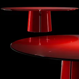 High-quality 3D render of a sleek, modern round red dining table for Blender 3D projects.