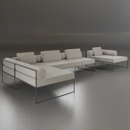 Modern outdoor sofa 3D model with cushions, designed for Blender rendering, showcasing minimalistic style.