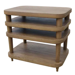 Detailed Blender 3D model of a wooden multi-shelf table with high-resolution textures, ideal for virtual staging.