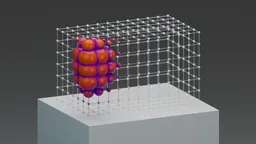 Detailed 3D procedural animation scene with vibrant spheres and grid structure using Blender Cycles.