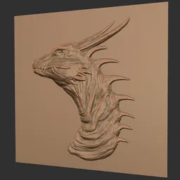 3D sculpting brush imprint of dragon head, ER_Dragon Alpha 06, for detailing on Blender models.