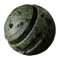 High-quality, rusted camo steel PBR material for Blender 3D, with customizable color attributes.