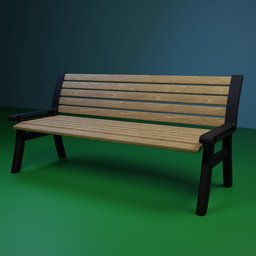 "Outdoor furniture: A park bench made of wood and metal, modeled in Blender 3D. Perfect for public areas."