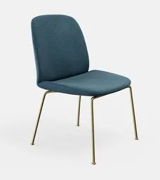 3D model of a modern chair with blue upholstery and sleek gold legs created in Blender.
