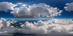 Panoramic HDR image featuring a vivid cloud sea with towering cumulus and sunlit snowy mountain tops for scene lighting.