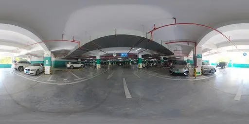 High-resolution HDR image showcasing a sunlit interior parking lot perfect for scene lighting.
