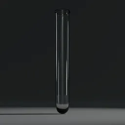 Realistic Blender 3D model of a clear glass test tube for medical visualization and rendering.