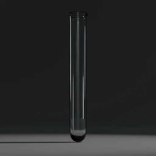 Realistic Blender 3D model of a clear glass test tube for medical visualization and rendering.