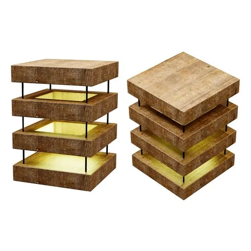 High-resolution Blender 3D model showcasing a stackable wooden LED lamp with illuminated panels.