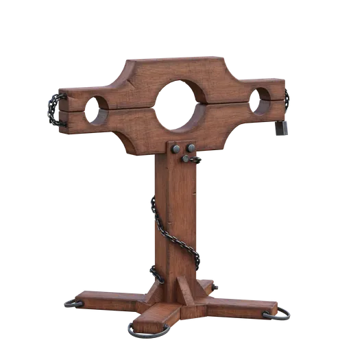 Detailed 3D wooden torture rack model with high-res textures, ideal for Blender historical scenes.