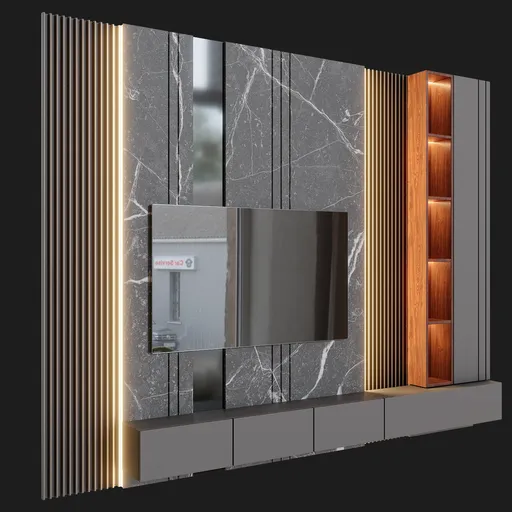Modern Blender 4.1 crafted 3D TV unit with sleek design, clean lines and realistic textures, optimized for standard TVs.