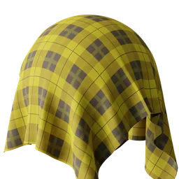 High-resolution PBR yellow tartan fabric texture for 3D rendering in Blender and similar applications.