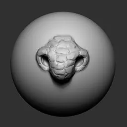 Detailed 3D sculpting brush imprint of a creature's nose for character modeling in Blender.