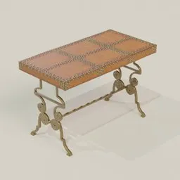 Antique Brass+Leather Ornamental Table
