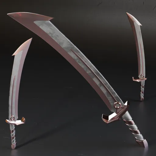 3D model of low poly historic sword with high quality metal textures for Blender war game design.