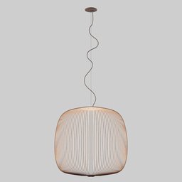 "Spokes 2 Pendant Lamp by Foscarini - BlenderKit 3D Model. A white and brown designed lamp with a sleek, slim figure. Perfect for ceiling lighting with interconnections, stylized gear aurora, and volumetric lighting."