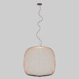 "Spokes 2 Pendant Lamp by Foscarini - BlenderKit 3D Model. A white and brown designed lamp with a sleek, slim figure. Perfect for ceiling lighting with interconnections, stylized gear aurora, and volumetric lighting."