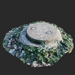 Detailed 3D model of a moss-covered concrete cover for urban design in Blender.