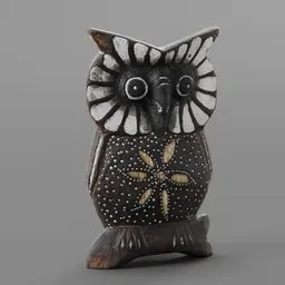 Detailed 3D model of a wooden owl statue, perfect for Blender3D artists looking for shelf ornaments.