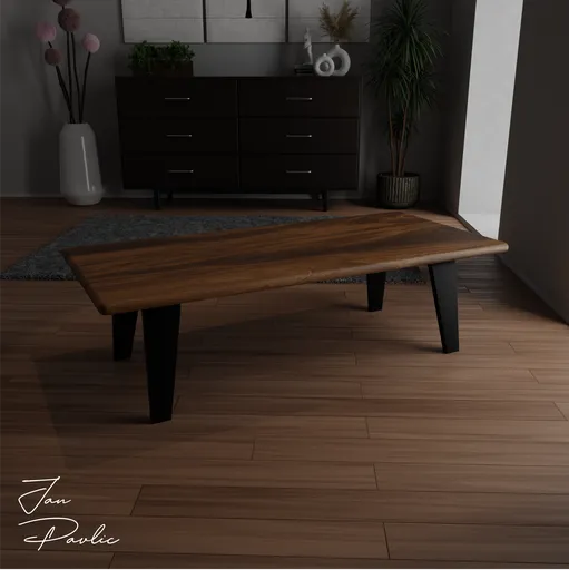 Reclaimed oak coffee table 3D model with smooth lines and natural design, ideal for Blender rendering.