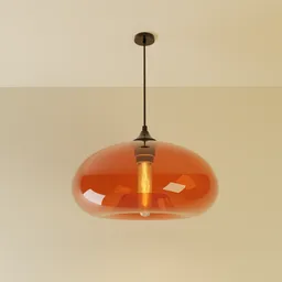"Retro Pendant Light 3D model in Blender with a glass-bowl design and metallic red finish, perfect for creating vintage interiors. The high-detail 1024 image is physical correct with rose pink lighting and cel-shaded effect."