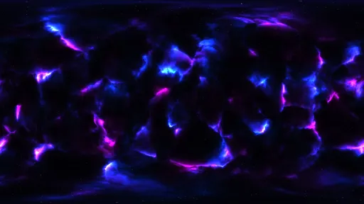 Vivid nebula HDRI with glowing pink and blue hues for 3D scene lighting.