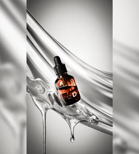 Detailed 3D-rendered cosmetic dropper bottle with dynamic liquid splash, ideal for Blender artists.