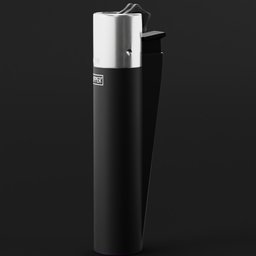 "Close-up of a polished Clipper lighter with procedural material on a black background. This 3D model for Blender 3D is inspired by Mads Berg's art and features a trending design seen on Kickstarter. Perfect for modern minimalist projects and those seeking a neoprene, fuschia-skin aesthetic."