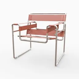 Detailed Blender 3D render of a modern-style metal and leather chair suitable for interior design visualizations.