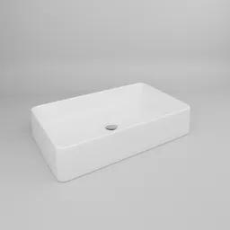 Detailed 3D model of a modern rectangular washbasin, compatible with Blender 3D, no background.