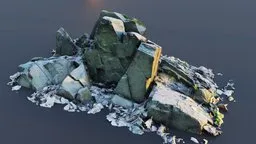 Realistic 3D-model of green-hued rock formation, high-quality textures, Blender compatible, ideal for virtual scenes.