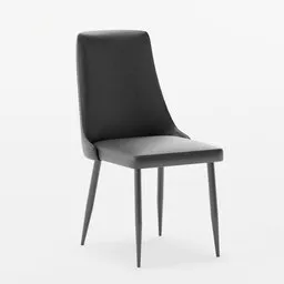 3D rendered black leather dining chair with sleek metal legs, suitable for Blender 3D projects.