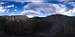 360-degree HDR panorama of a striking Canadian valley with clouds for realistic lighting in 3D scenes.