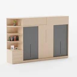 Detailed 3D Blender model showcasing a stylish two-toned wardrobe with shelving, ideal for interior design.