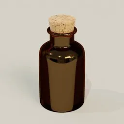 Realistic 3D-rendered glass bottle with cork for Blender, high-quality textures, ideal for digital modeling and animation.