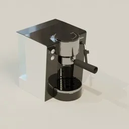 Highly detailed Blender 3D espresso machine model, showcasing a modern design with a metal finish and realistic textures.