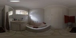 360-degree HDR image of a cozy residential bathroom with natural lighting for scene rendering.