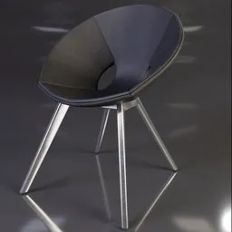 "Chromsteel and black leather Anel chair 3D model for Blender 3D. Highly reflective with a tall, thin frame and centered full body rear-shot. Perfect for bar or kitchen seating."
