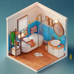 Isometric Bathroom Cartoon