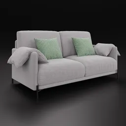 High-quality 3D model of a fabric sofa with cushions, ideal for Blender interior rendering.