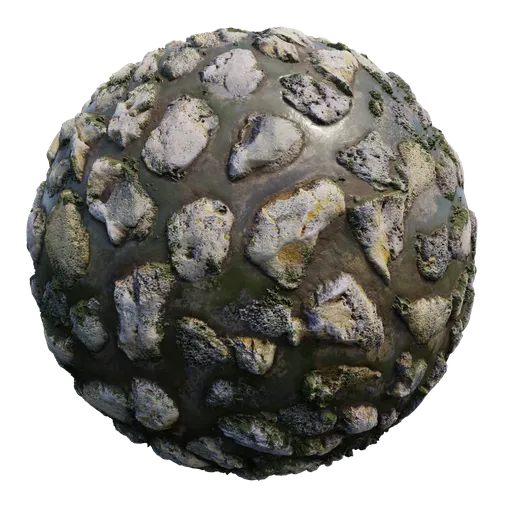 4K PBR texture of wet rocks with puddles for Blender 3D, created with Substance Sampler and AI, showcasing detailed water and stone surfaces.