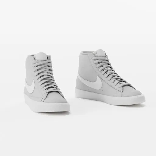 Detailed Blender 3D rendering of high-top suede sneakers in light grey, suitable for realistic animation and design.