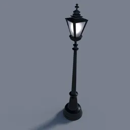 Detailed vintage 3D lamp post model with illuminated lantern optimized for Blender rendering.